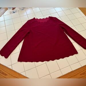 Women’s red scalloped long sleeve modest neutral blouse top shirt winter large